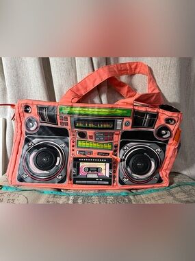 Neon orange Retro Y2K vintage parcel boombox bag with speakers